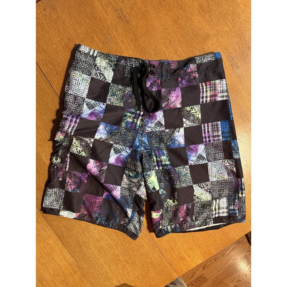Ocean‎ Pacific OP Patchwork Board Shorts Men's 34 Retro Surf Swim Trunks